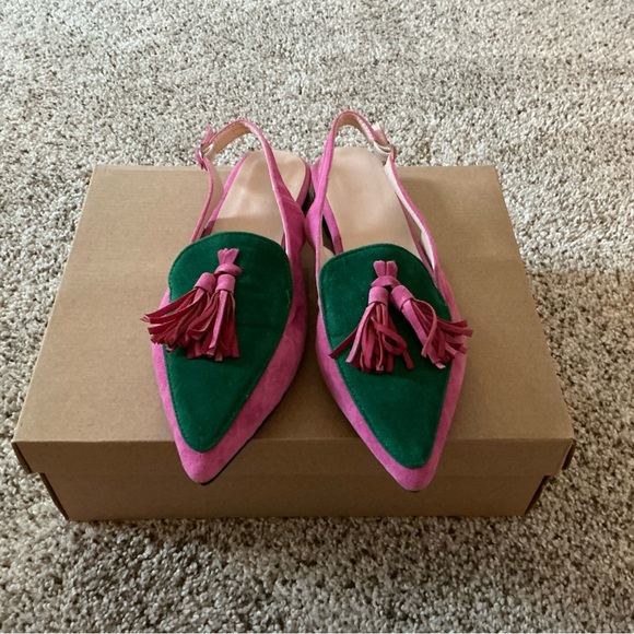 Pink and Green Tassel Slingback Flats - Picture 2 of 4